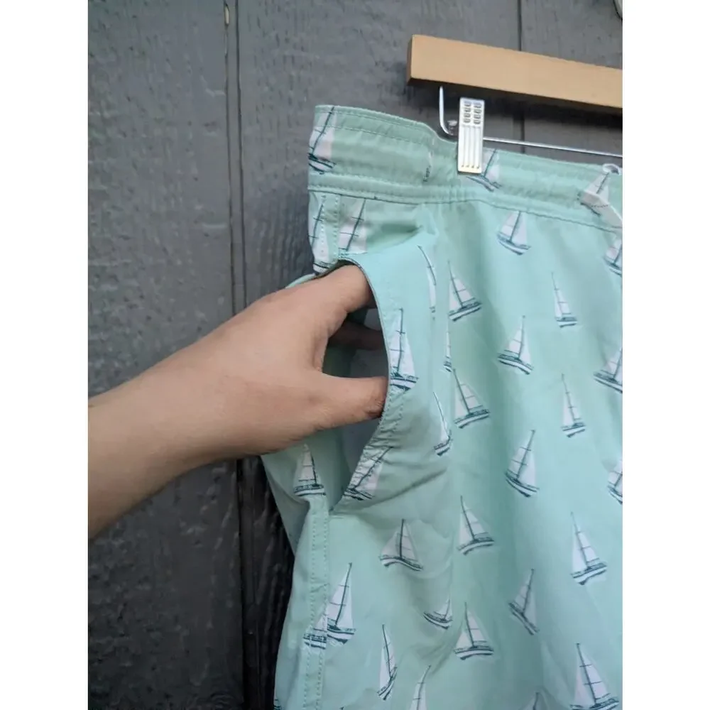 Elysian swim shorts trunks lined preppy bathing suit bottoms sailboat blue L
